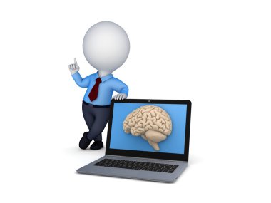 dizüstü bilgisayar ekranında insan beyni.