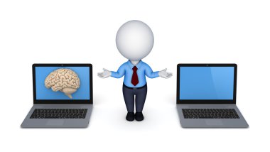 dizüstü bilgisayar ekranında insan beyni.