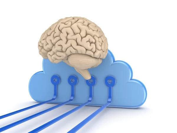 Menselijke hersenen en symbool van cloud computing. — Stockfoto