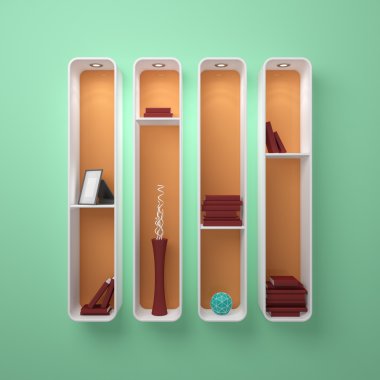 3D render kitap rafı.