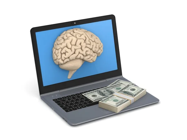 Human brain and big stack of dollars. — Stock Photo, Image