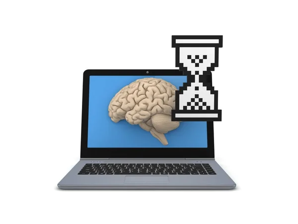 Dizüstü bilgisayar ekranında insan beyni. — Stok fotoğraf