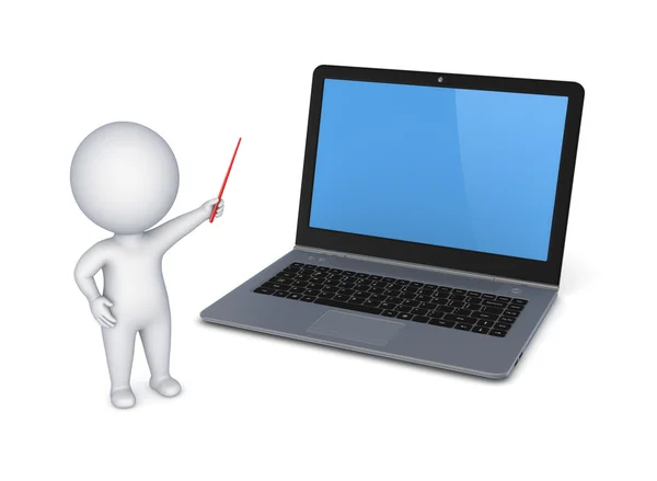 3d small person and modern laptop. — Stock Photo, Image