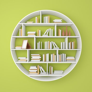 3D render kitap rafı.