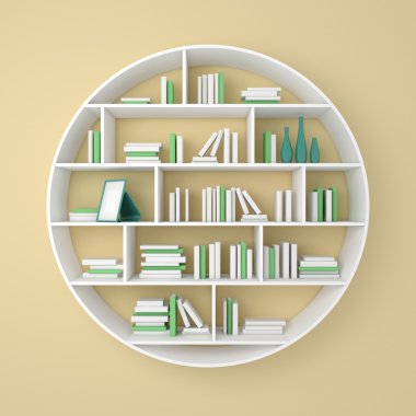 3D render kitap rafı.