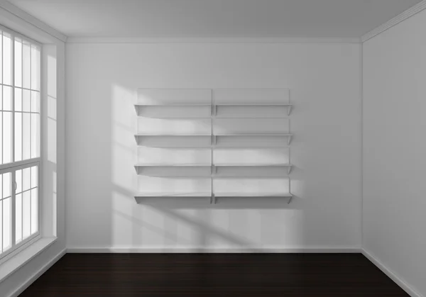 Realistyczne 3d renderowane nowoczesne półki puste książek i dekoracje. — Zdjęcie stockowe