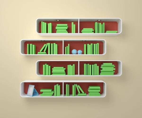 3D gerenderte Bücherregale. — Stockfoto