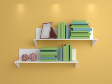 3D render kitap rafı.