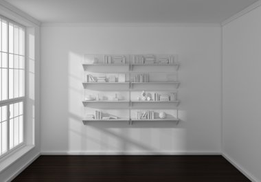 3D render kitap rafı.