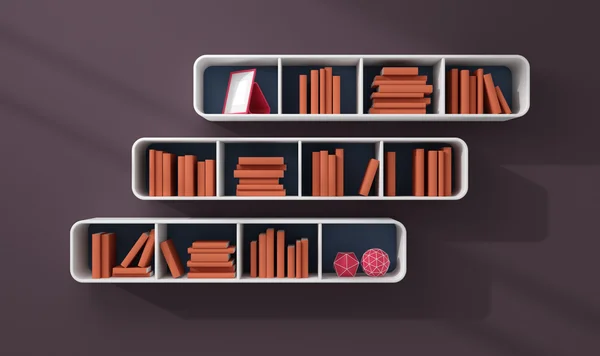 3D gerenderte Bücherregale. — Stockfoto