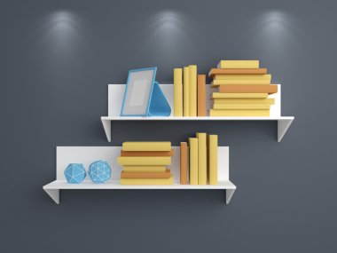 3D render kitap rafı.