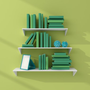3D render kitap rafı.