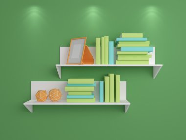 3D render kitap rafı.