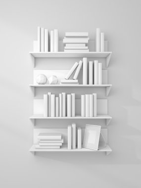 3D render kitap rafı.