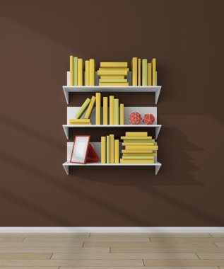 3D render kitap rafı.