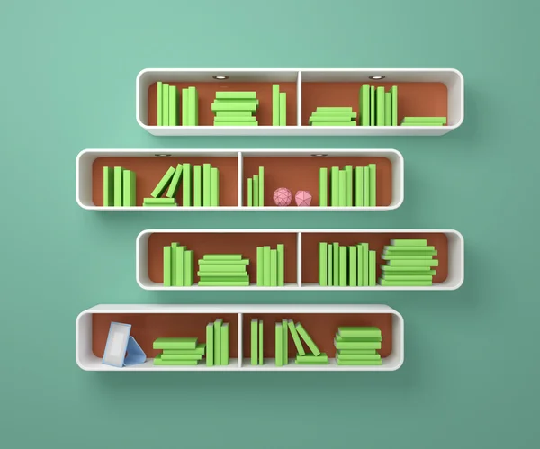 3D gerenderte Bücherregale. — Stockfoto