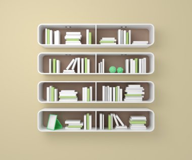 3D render kitap rafı.