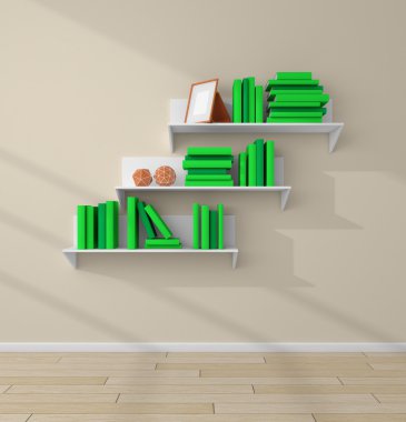 3D render kitap rafı.