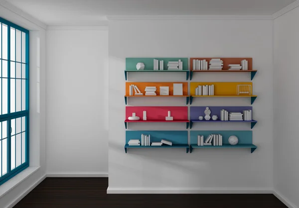 3d rendered bookshelves.