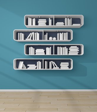 3D render kitap rafı.