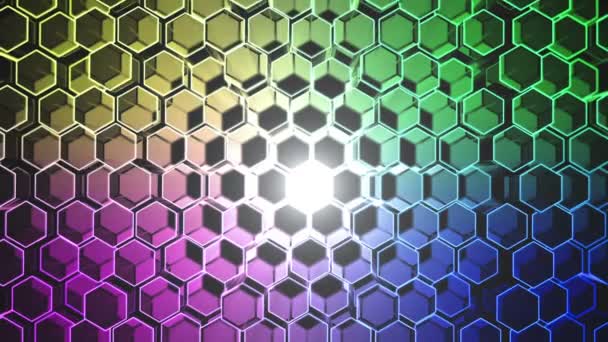 Abstract tech background with moving hexagons and light HD video — Stock Video
