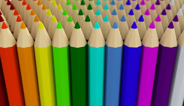 Meerdere rijen van kleurpotloden geïsoleerd op witte achtergrond — Stockfoto