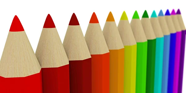 Un número de lápices de colores retrocediendo en la distancia — Foto de Stock