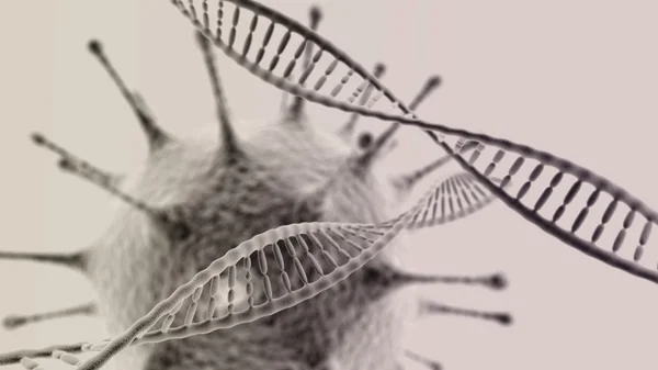 Hélice de DNA com vírus em fundo claro — Fotografia de Stock
