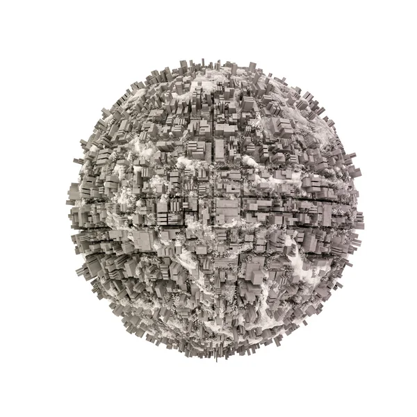 Abstrakter urbanisierter Planet auf weißem Hintergrund lizenzfreie Stockbilder