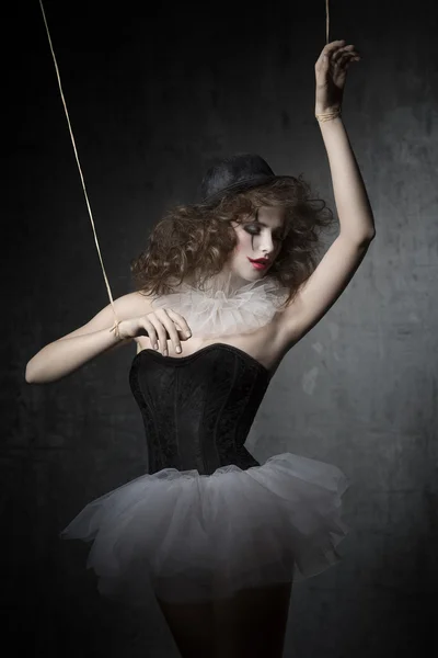 Woman  like gothic marionette dancer — Stock Photo, Image