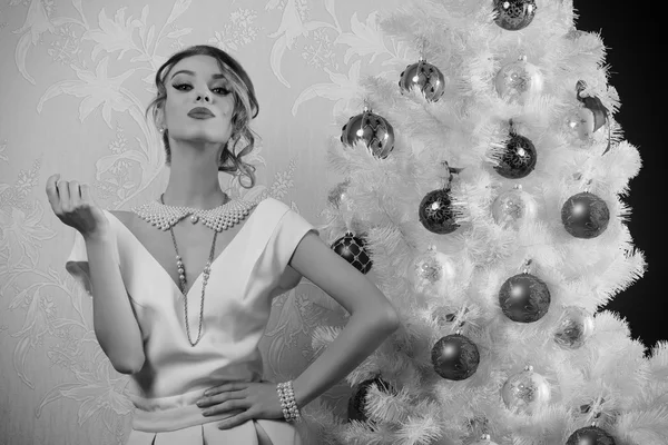 In black and white shot aristocratic christmas girl Stock Image
