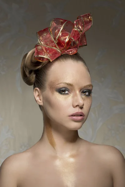 Mulher com glitter maquiagem de Natal — Fotografia de Stock
