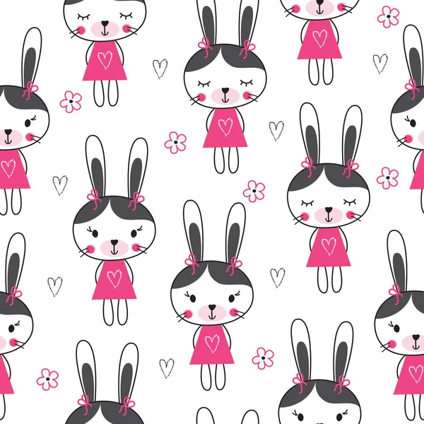 Cute Seamless Pattern Funny Rabbits — Stock Vector