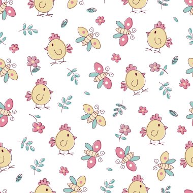 Kuşlar ve çiçeklerle kusursuz desen