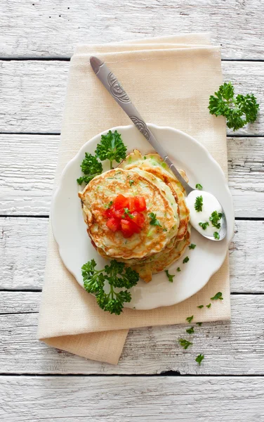 Pancakes with marrows and greens — Stock Photo, Image