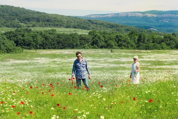 Couple sénior sur le terrain — Photo