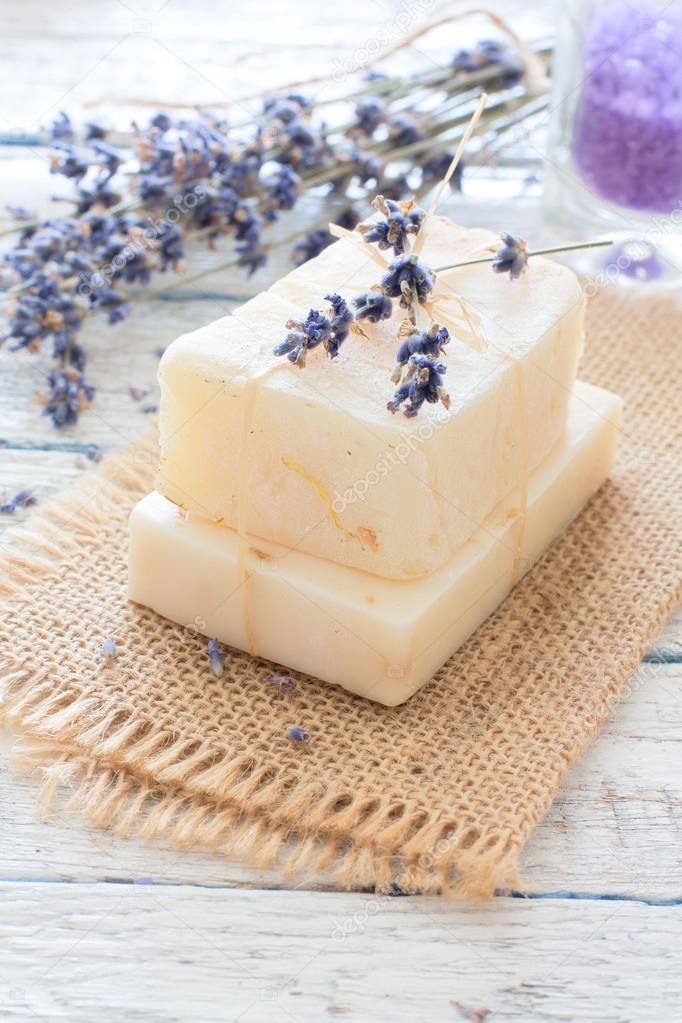 Handmade soap with lavender flowers
