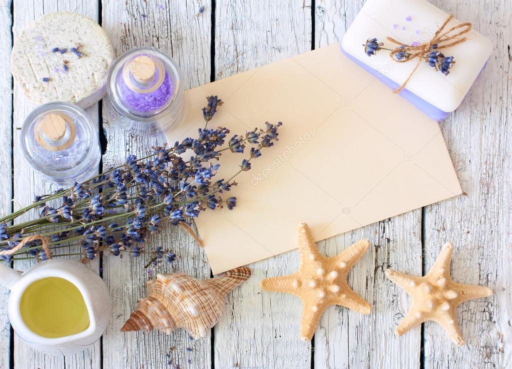 Lavender spa set with soap, lavender flowers, seastars,oil, salt