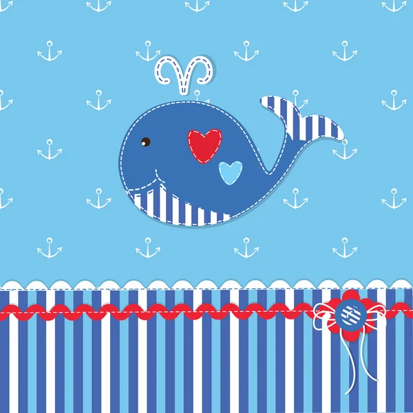 Baby shower with cute whale — Stock Vector