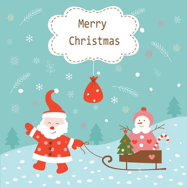 Fond vintage de Noël avec Père Noël et bonhomme de neige — Image vectorielle