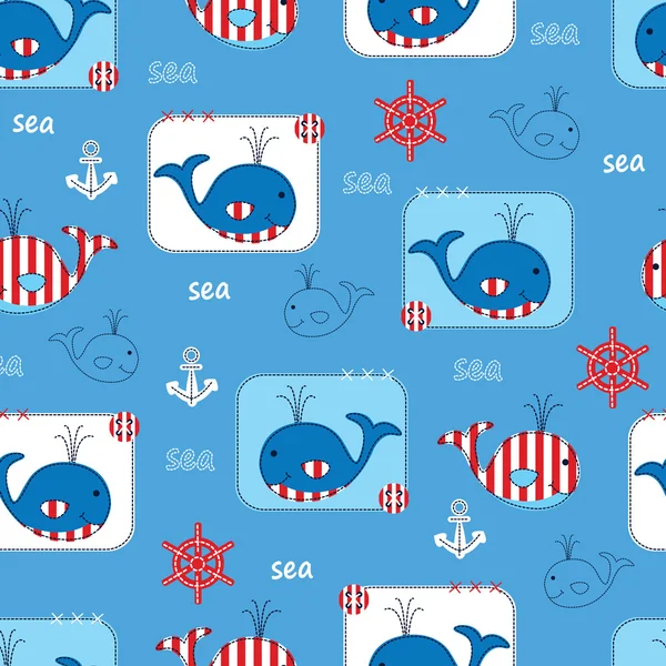 Seamless pattern with whales — Stock Vector