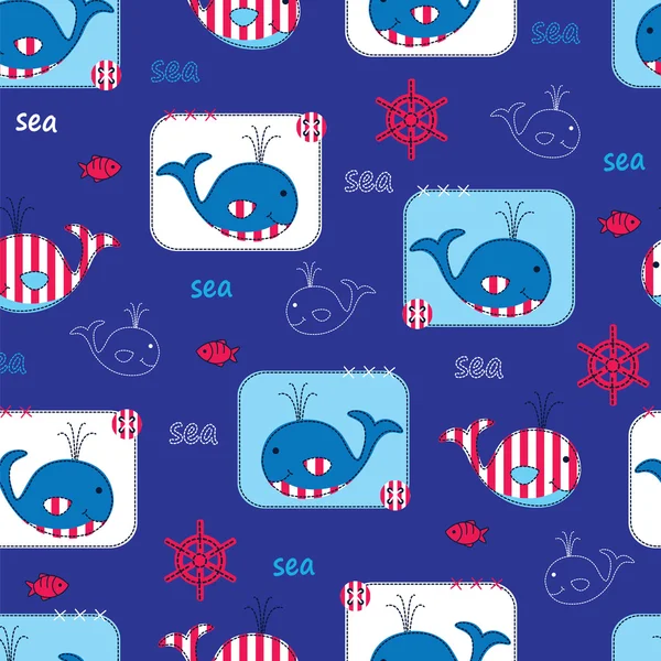 Seamless pattern with whales — Stock Vector