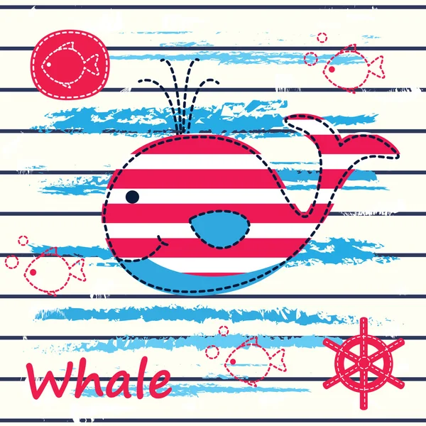 Baby background with cute whale — Stock Vector