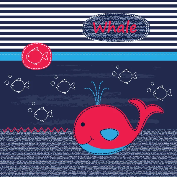 Şirin Bebek arka plan ile balina — Stok Vektör