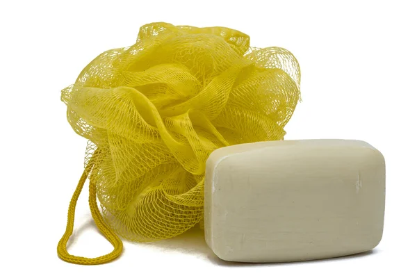 Pieza de jabón y masilla, aislada sobre fondo blanco — Foto de Stock
