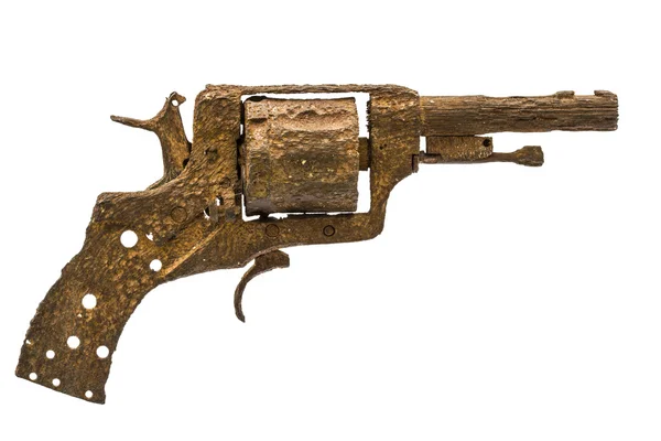 Stary zardzewiały pistolet, izolowany na białym tle — Zdjęcie stockowe
