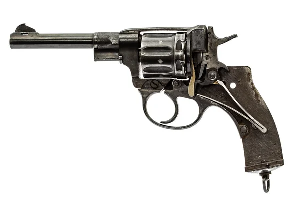 Gedemonteerde revolver, pistool mechanisme, geïsoleerd op witte backg — Stockfoto