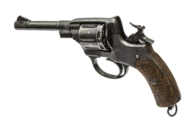Régi pisztoly a kalapács felhúzta, elszigetelt fehér background — Stock Fotó