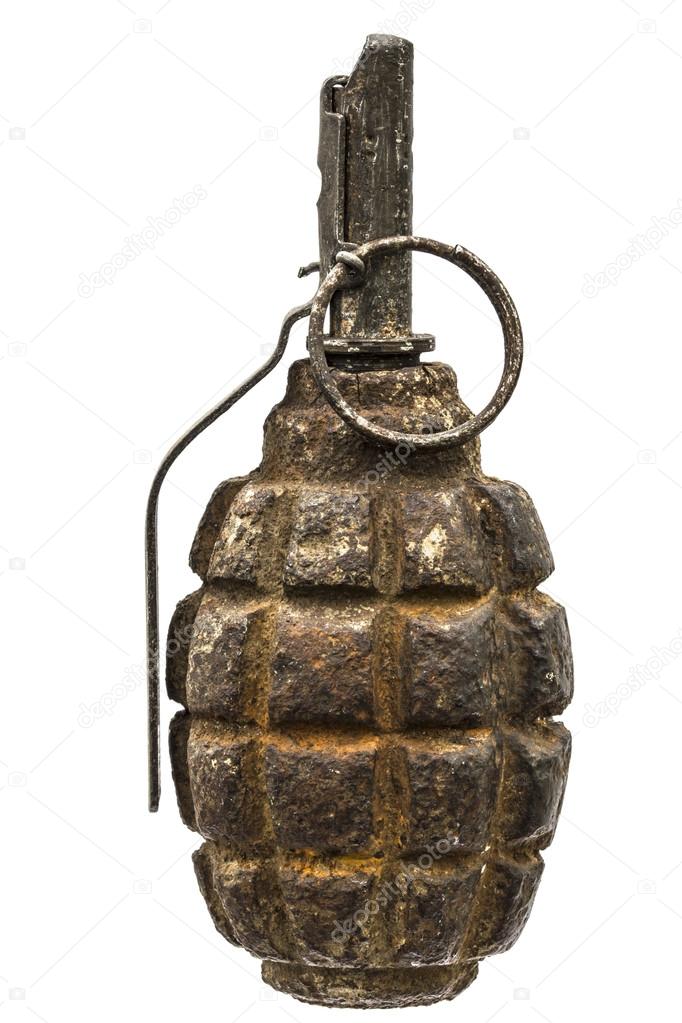 Old combat grenade isolated on a white background