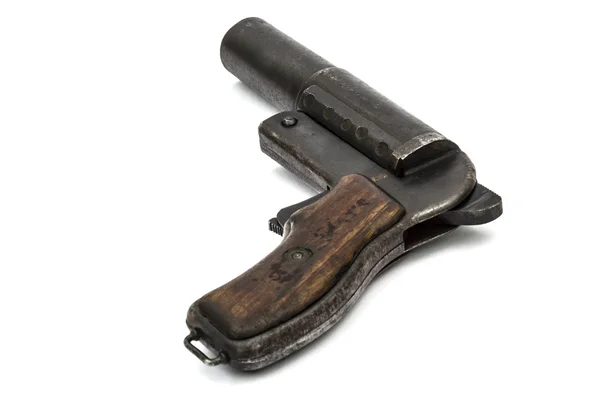 Старий пістолет сигналу, полум'яний пістолет, ізольований на білому тлі — стокове фото